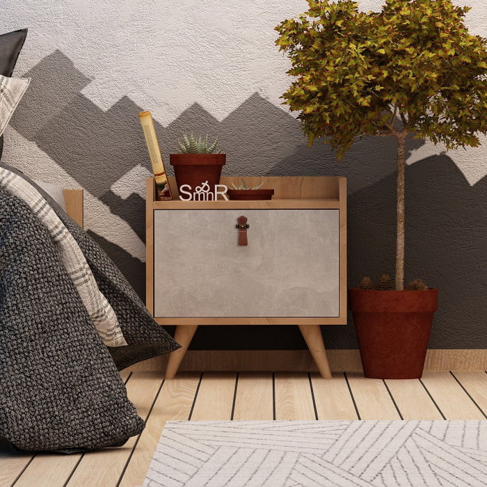 Hanah Home Mesilla de Noche Roble y Blanco, Moderna Escandinava, 50x55x40cm